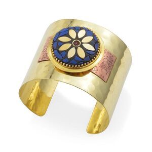 4 FOR $20 Hammered Cuff Bracelet Blue Flower